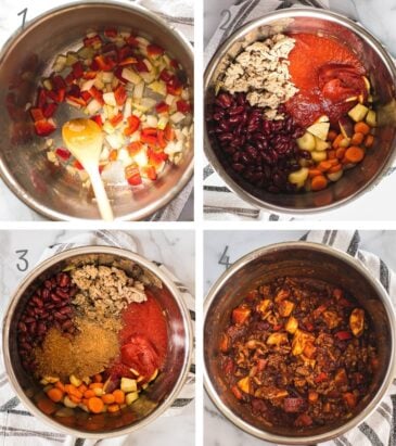Instructions step by step instant Pot Sweet Potato Turkey chili.