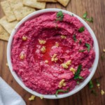 Beet Ginger Hummus | This easy hummus recipe is gluten-free, dairy-free and delicious! It’s also loaded with anti-inflammatory ingredients, making it an extra healthy snack. | Shuangy’s Kitchen Sink #shuangyskitchensink #glutenfree #dairyfree #healthysnack #hummus #ginger #antiinflammatory #beets #hummusrecipe