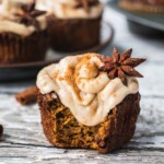 A morning glory muffin with cashew cream frosting on top.