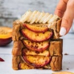Paleo Banana Bread with Summer Peach | The best peach dessert recipe this summer –Paleo Banana Bread with juicy peaches. A combination of my favorite 5 ingredient banana bread and juicy summer peache. This healthy peach banana bread is paleo, gluten free, and super easy to make, totally a healthy breakfast, dessert, school snack recipe you need this summer. | #peachdessert #summerdessert #healthydessert #bananabread #paleodessert #glutenfree #glutenfreerecipe #glutenfreedessert