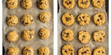 Instruction on how to make peanut butter oatmeal cookies.