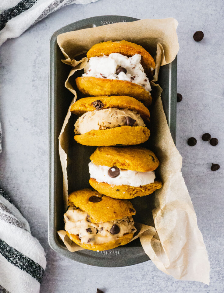 Pumpkin Chocolate Chip Ice Cream Cookie Sandwich