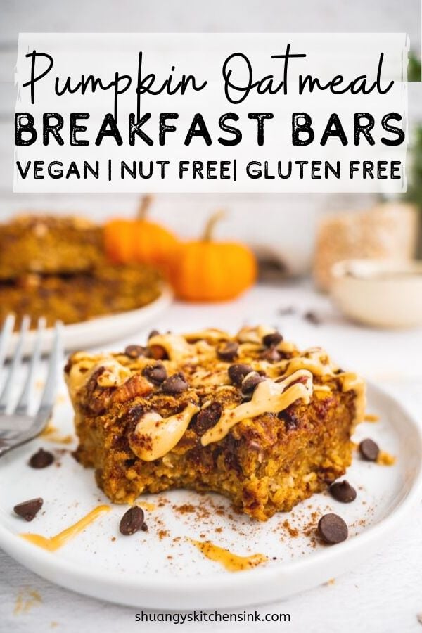 Pumpkin Oatmeal Bars {Vegan} - Shuangy's Kitchensink