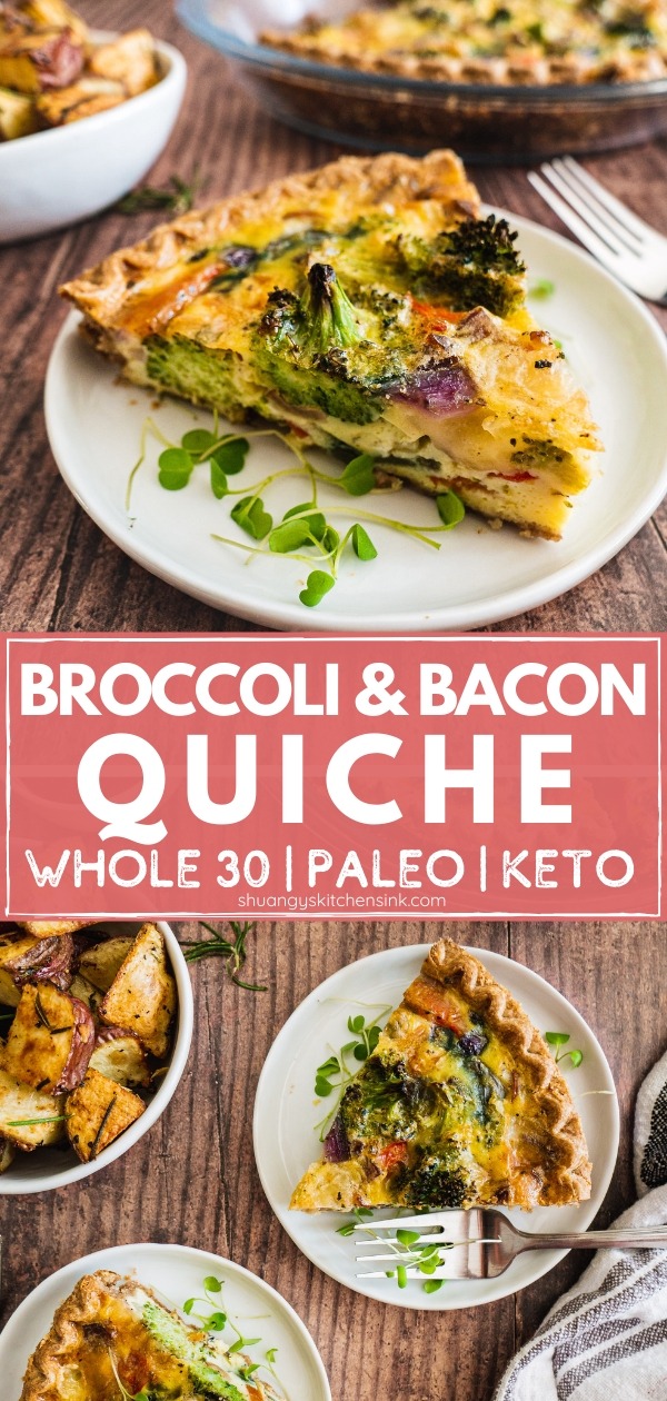 Broccoli Bacon Breakfast Quiche {Whole30} - Shuangy's Kitchensink