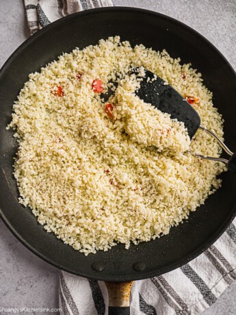 A pan of riced cauliflower