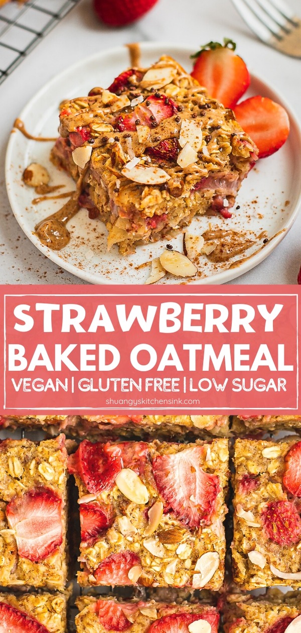 Baked Strawberry Oatmeal Bars {vegan} 