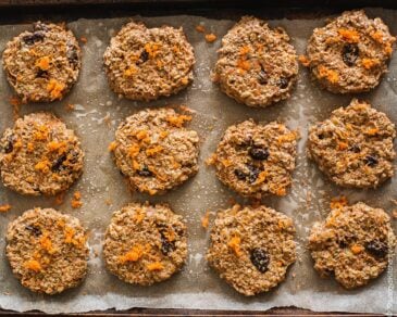 Carrot Cake Oatmeal Cookies about to go into the oven on a cookie sheet.