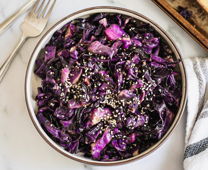 A bowl of oven roasted cabbage
