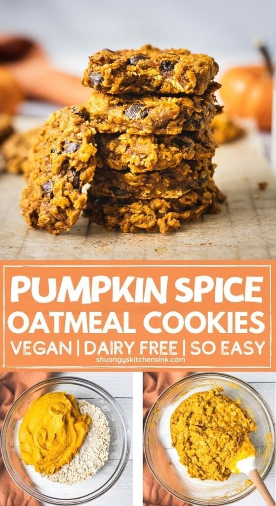 Pumpkin Oatmeal Chocolate Chip Cookies {Vegan} | Shuangy's Kitchensink