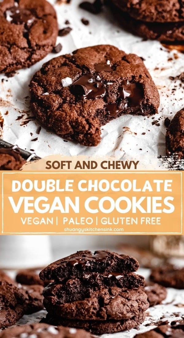 Vegan Double Chocolate Chip Cookies {Soft & Chewy} | Shuangy's Kitchensink