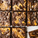 Paleo chocolate banana bread brownies with a lot of chocolate chips and almond butter
