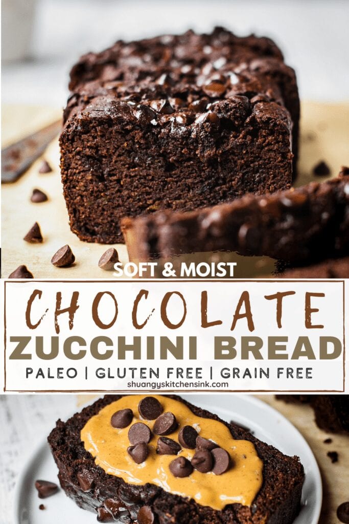 A few slices of Chocolate Zucchini Loaf that is soft and moist. This healthy Chocolate Zucchini Bread with chocolate chips are so delicious.