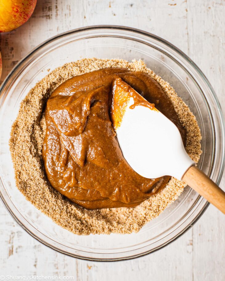 Instruction to make apple butter cookies: Add the wet ingredients with the dry ingredients.