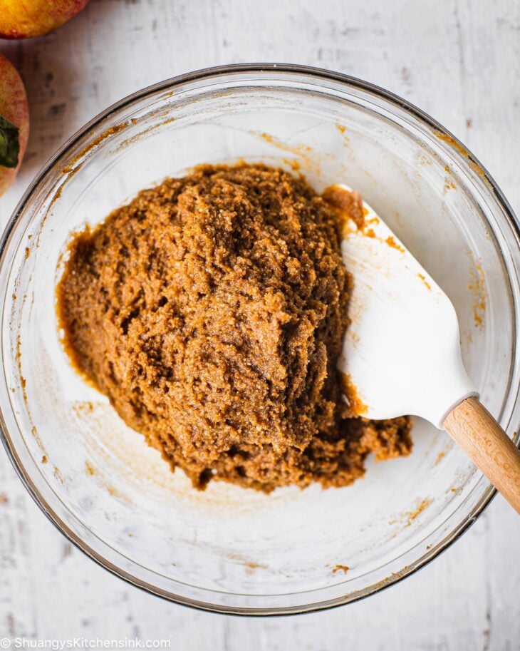 Instruction to make apple butter cookies: Gently combine with a spatula until a cookie dough forms. Cover the dough and chill it in the refrigerator for at least 1 hour.