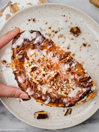 A homemade TikTok food trend topped with pecans and icing