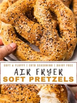 buttery homemade soft pretzel with everything but the bagel seasoning, served with a side of Dijon mustard