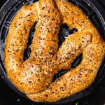 buttery homemade soft pretzel with everything but the bagel seasoning