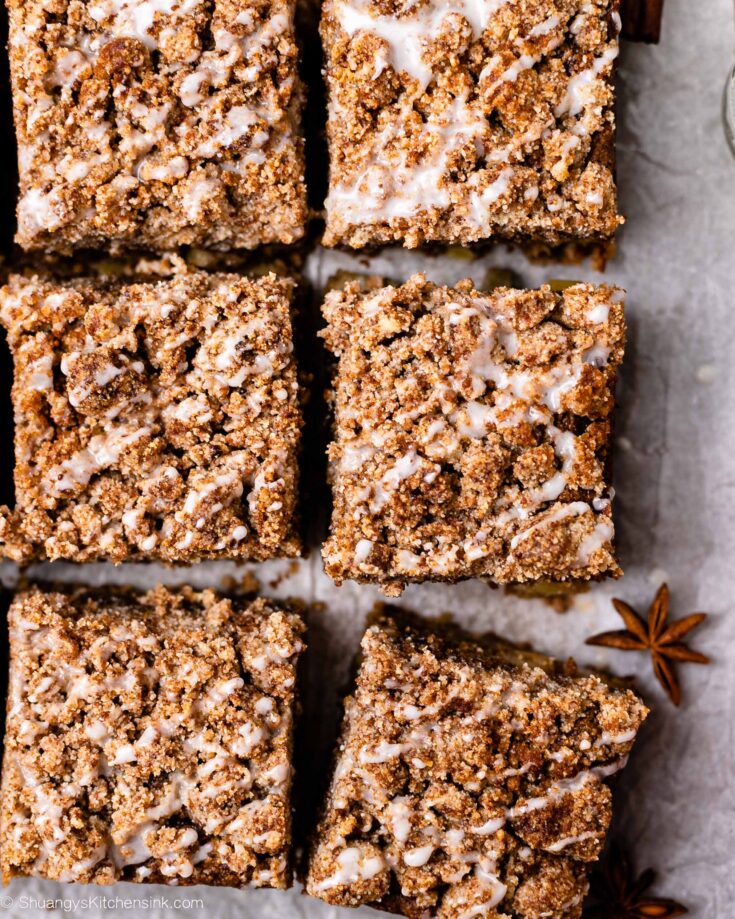 Healthy Paleo Apple Cake cut into 9 squares