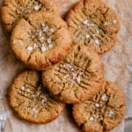 Salt is on top of the gooey peanut butter cookies