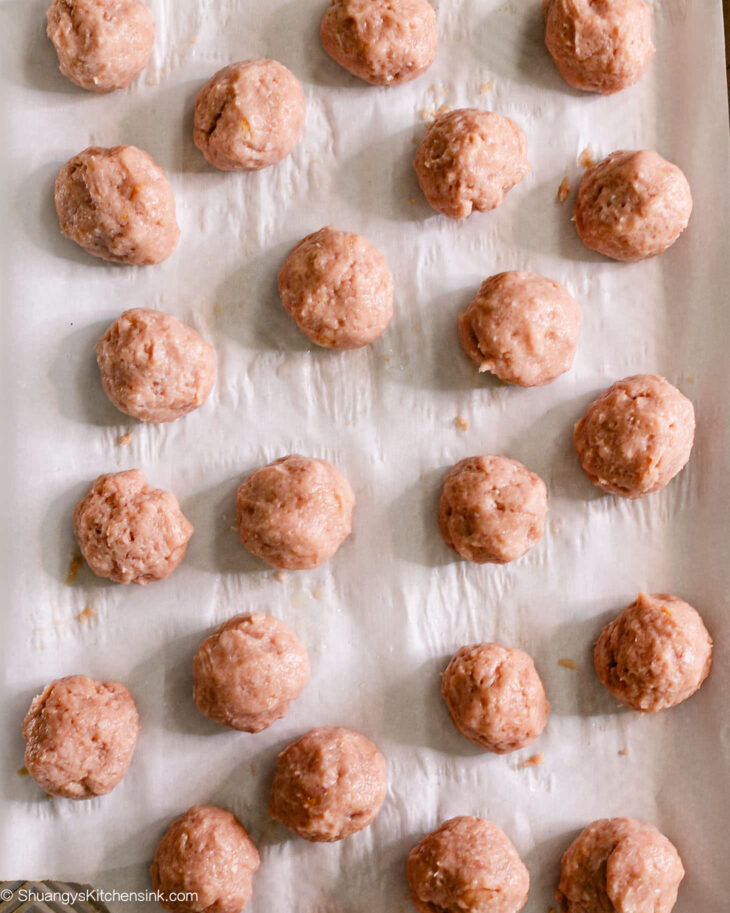 Step by step instruction for honey garlic meatballs - Let the mixture chill. Roll into balls then bake.