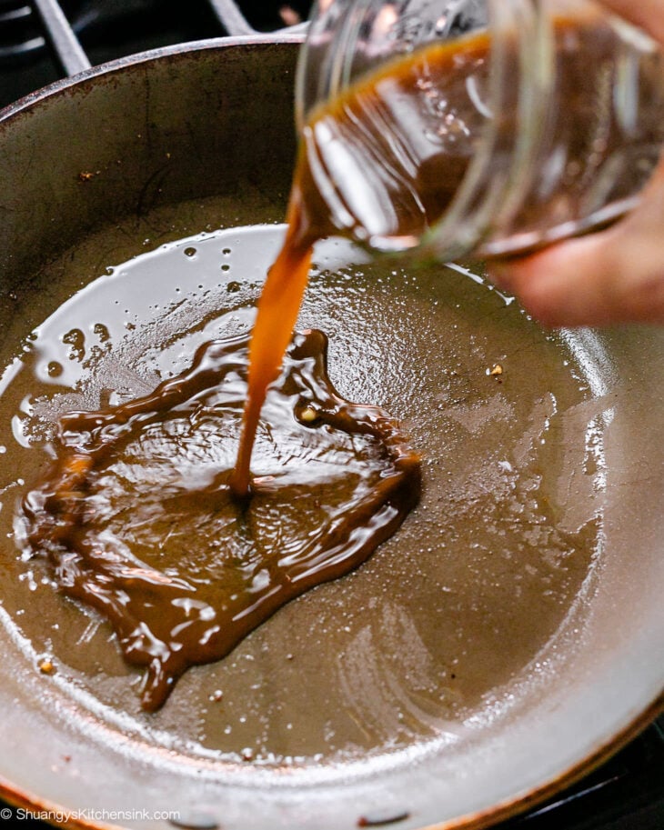 Step by step instruction for honey garlic meatballs -Add the sauce in a medium to big deep pan.