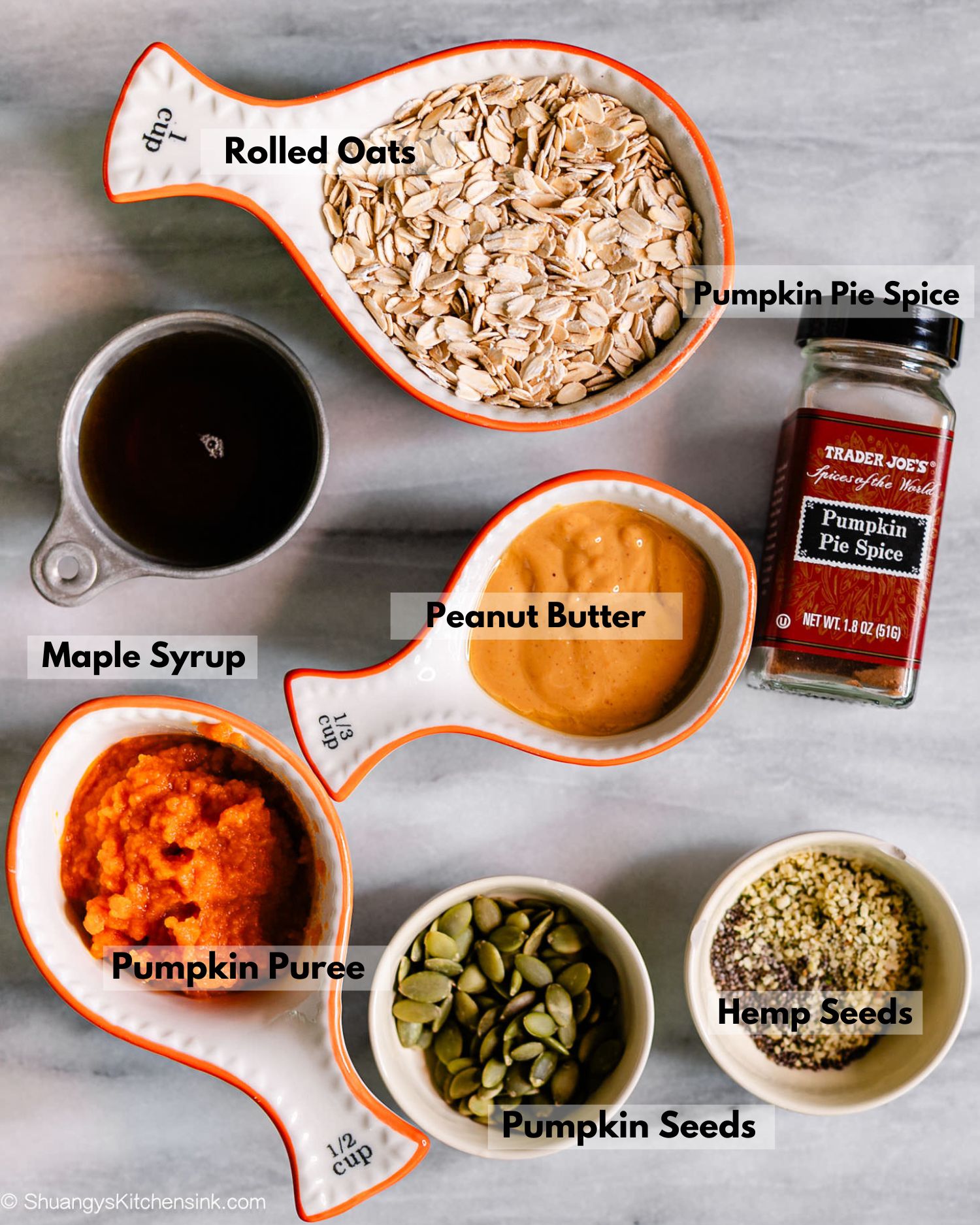 Ingredients for easy healthy pumpkin oatmeal energy balls