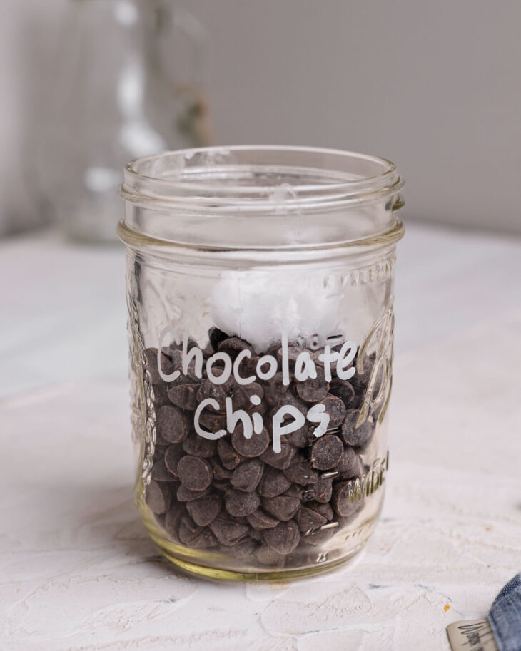 Add coconut oil or peanut butter to chocolate chips.