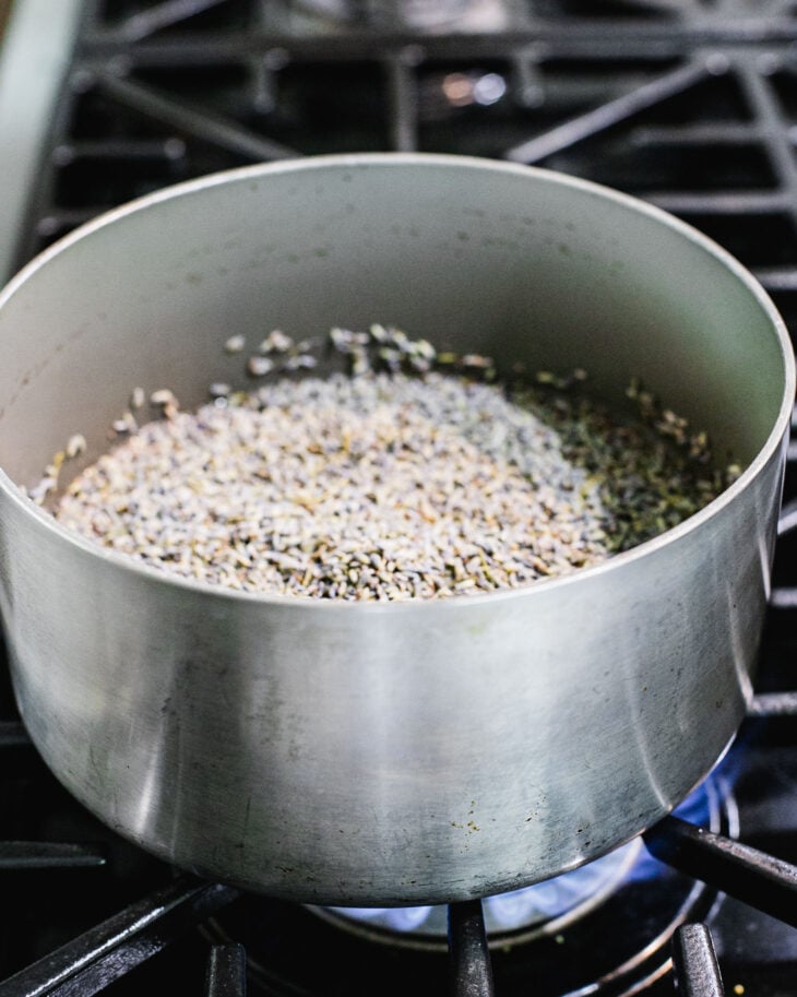 Bring the mixture to a boil. Then reduce to a simmer immediately.
