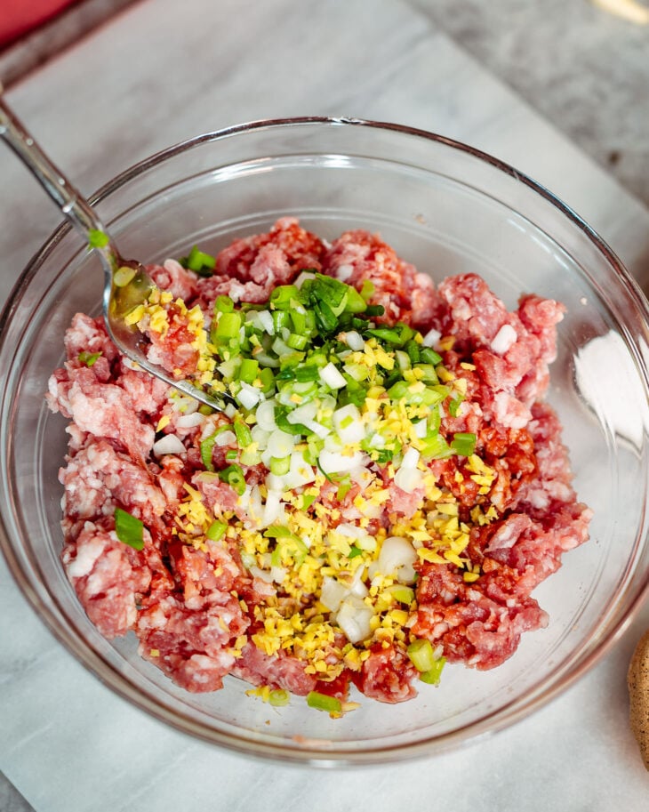 Add in the minced ginger and chopped green onion.