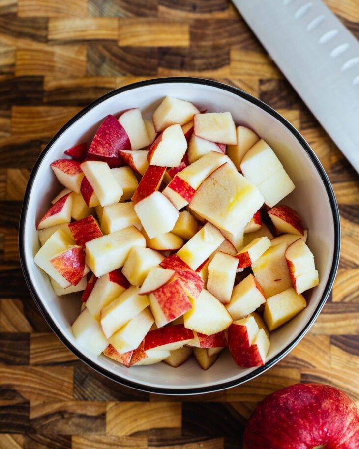 Cored apples chopped into small cubes