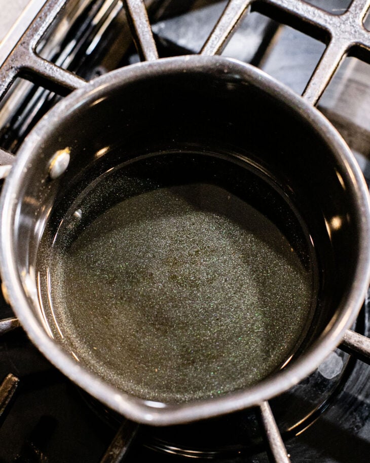 Oil heating in a small saucepan